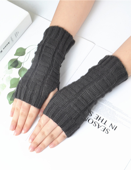 Fashion Dark Gray Knitted Half Finger Wool Gloves