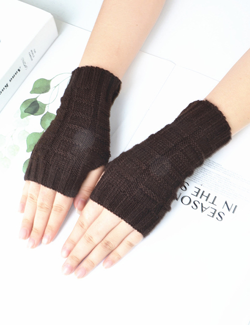 Fashion Brown Knitted Half Finger Wool Gloves
