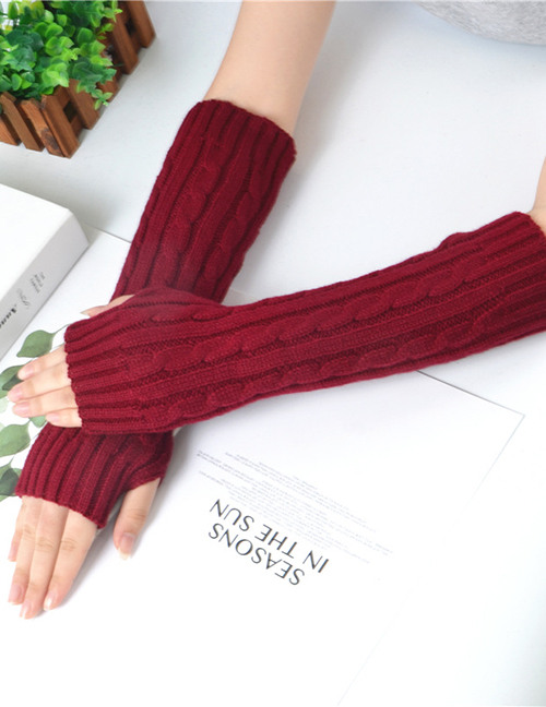 Fashion Red Wine Wool Twist Vertical Knit Sleeve