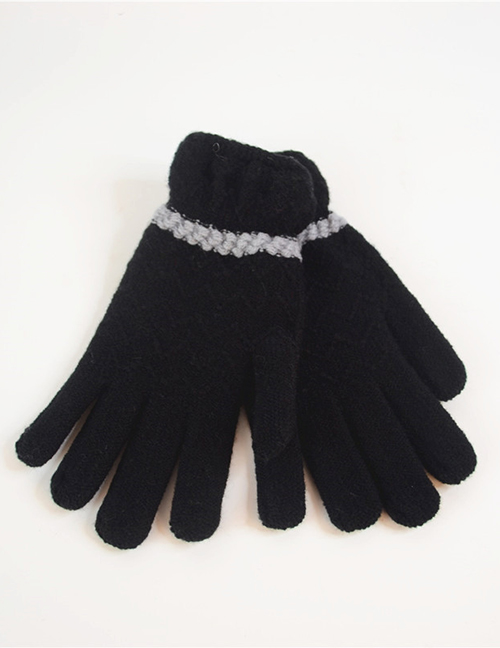 Fashion Black Pointing Lace Wave Plus Velvet Gloves