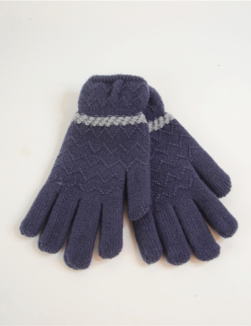 Fashion Dark Blue Pointing Lace Wave Plus Velvet Gloves