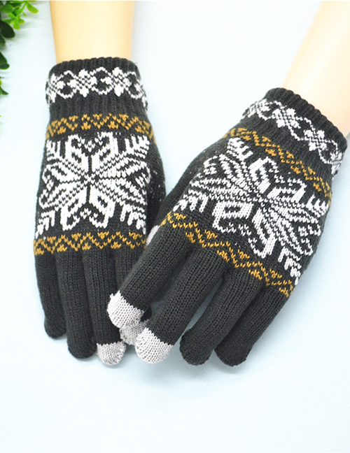 Fashion Dark Gray Snowflake Touch Screen Brushed Mittens