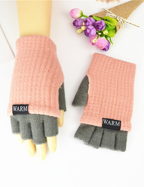 Fashion Orange Pink + Dark Gray Knitted Wool Letter Double Color Matching Mitt