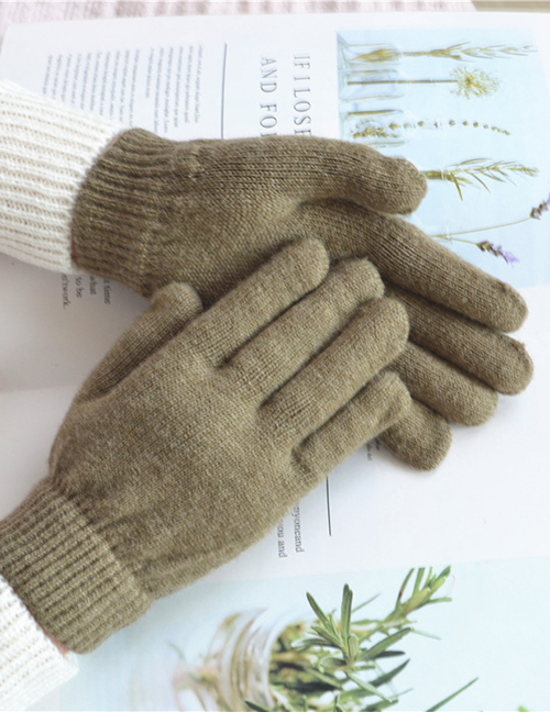 Fashion Gray Green Wool Knitted Finger Gloves