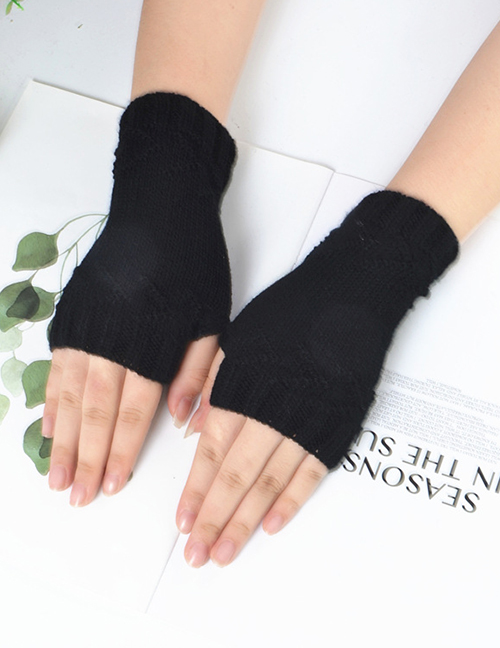 Fashion Black Half Finger Knit Gloves