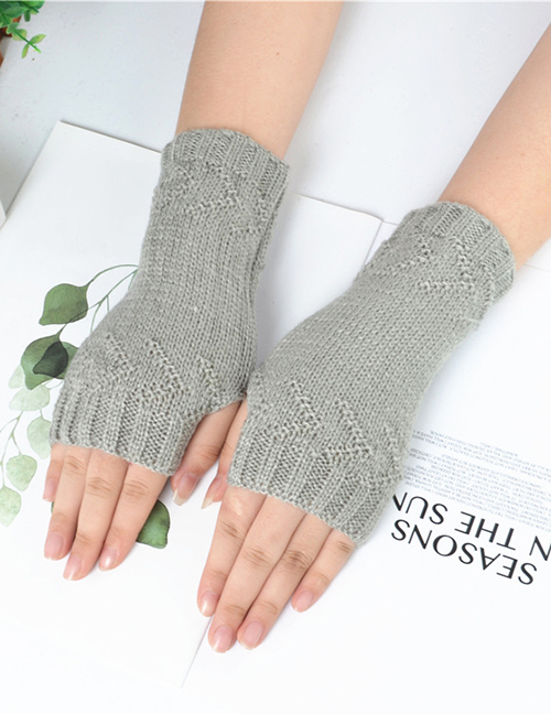 Fashion Light Grey Half Finger Knit Gloves