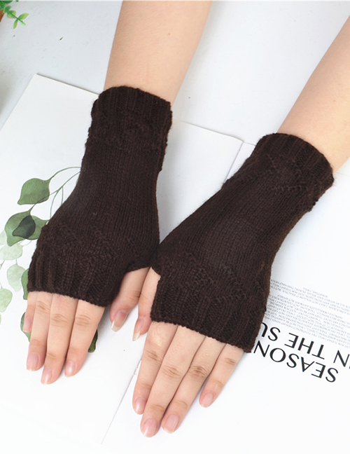 Fashion Brown Half Finger Knit Gloves