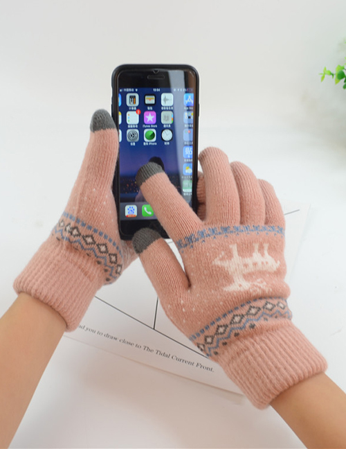 Fashion Pink Plus Velvet Fawn Touch Screen Finger Gloves