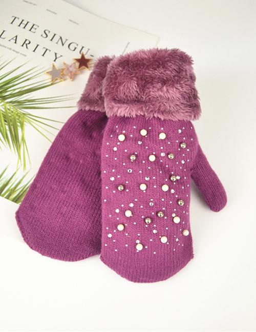 Fashion Purple Plush Knit Point Diamond Mittens