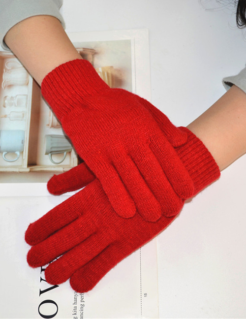 Fashion Red Wool Five-finger Gloves
