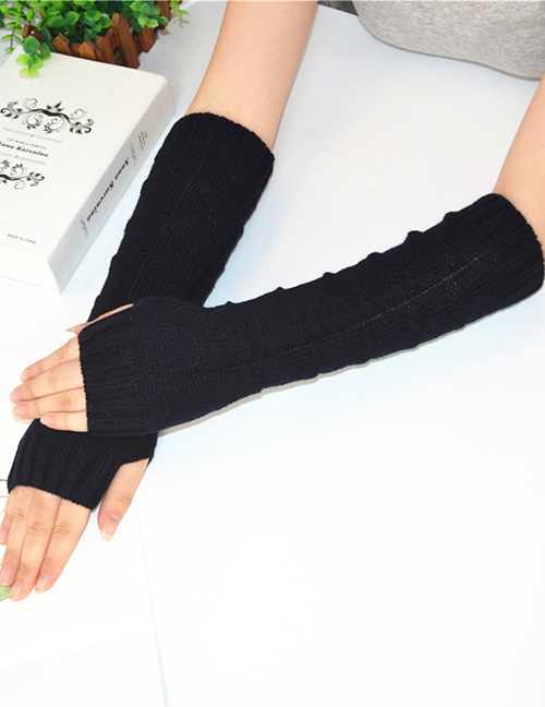 Fashion Black Half Finger Knit Wool Arm Sleeve