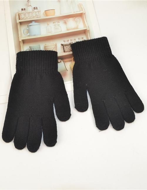 Fashion Black Wool Touch Screen Plus Velvet Finger Gloves