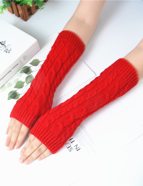 Fashion Big Red Twist Half Finger Knit Wool Arm Sleeve
