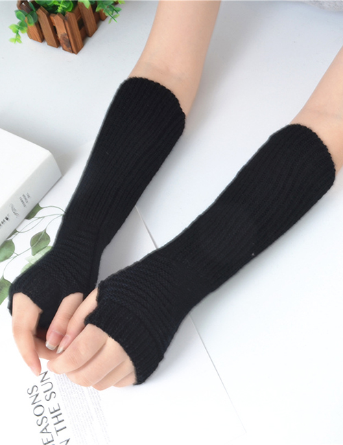Fashion Black Half Finger Wool Arm Sleeve