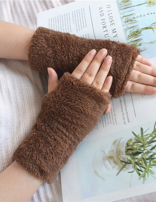 Fashion Brown Plush Half Finger Bear Arm Sleeve