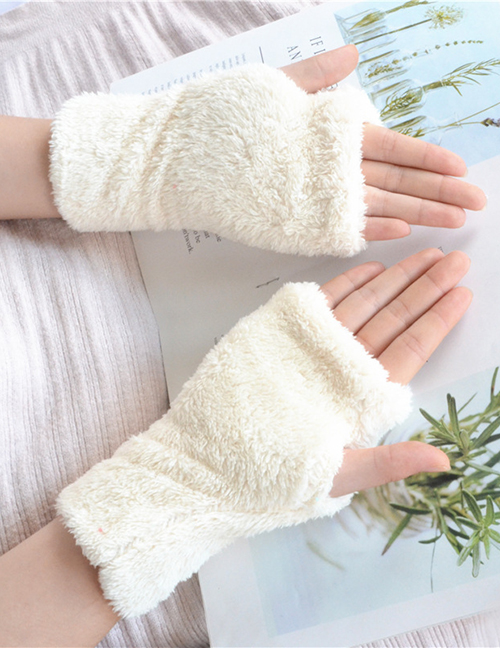 Fashion Milk White Plush Half Finger Bear Arm Sleeve