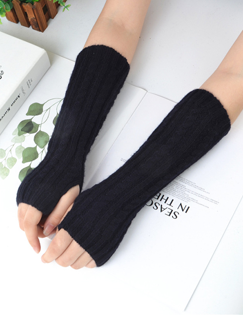 Fashion Black Half Finger Twist Twist Yarn Knitting Gloves