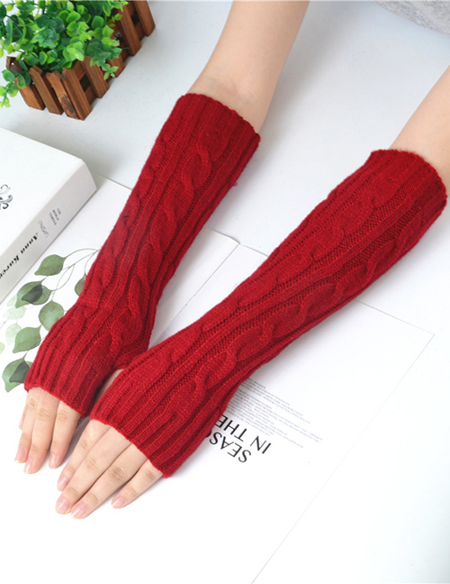 Fashion Big Red Half Finger Twist Twist Yarn Knitting Gloves