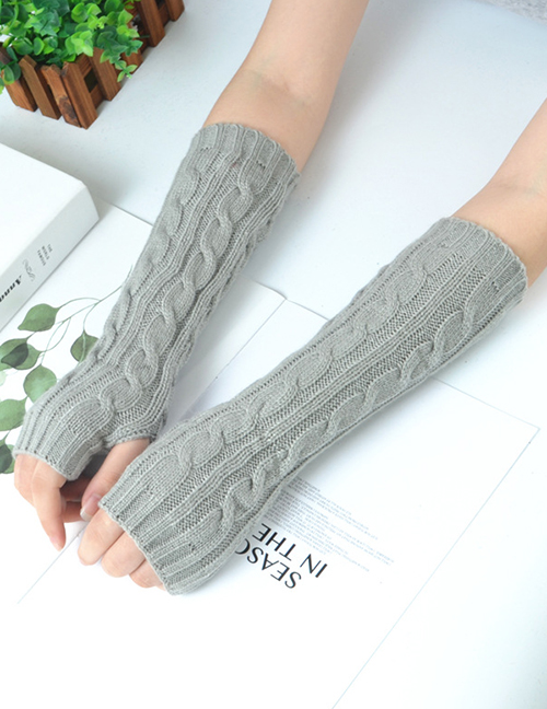Fashion Light Grey Half Finger Twist Twist Yarn Knitting Gloves