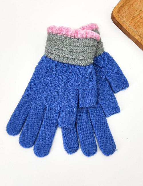 Fashion Blue Contrast Lace Points With Knitted Wool And Velvet Gloves