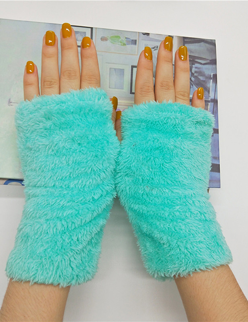 Fashion Blue Plush Half Finger Gloves