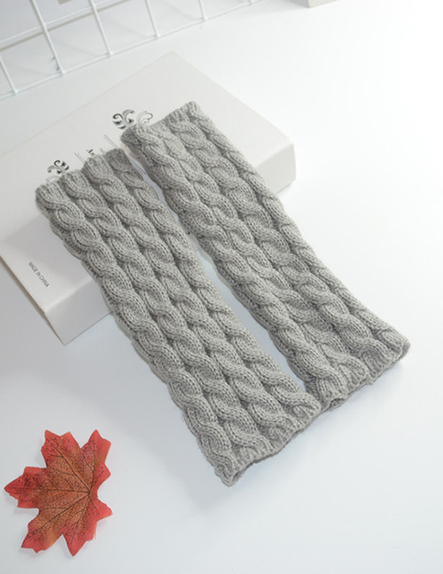 Fashion Light Grey Wool Half Finger Knit Full Twist Arm Sleeve