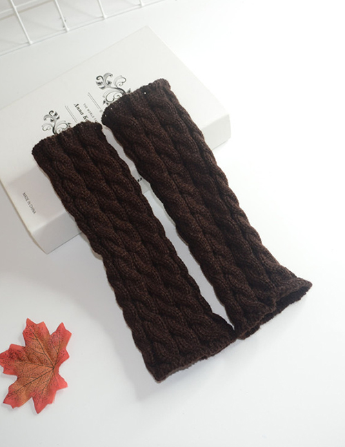 Fashion Brown Wool Half Finger Knit Full Twist Arm Sleeve