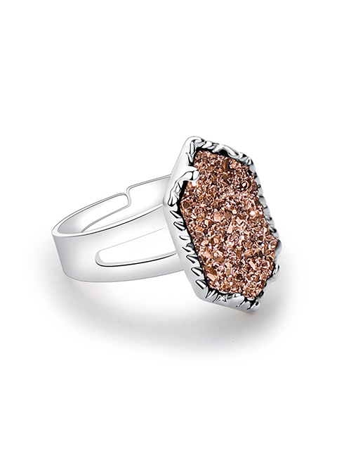 Fashion Silver + Brown Cluster Alloy Crystal Cluster Diamond Ring