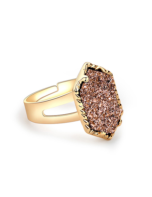 Fashion Gold + Brown Cluster Alloy Crystal Cluster Diamond Ring