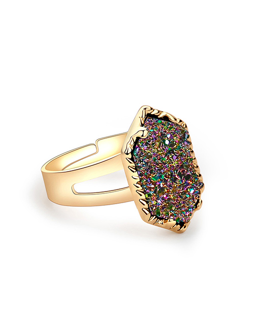 Fashion Gold + Purple Cluster Alloy Crystal Cluster Diamond Ring