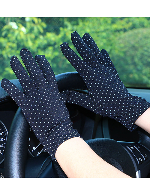 Fashion Black Dotted Brushed Sunscreen Full Finger Gloves