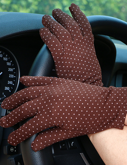 Fashion Brown Dotted Brushed Sunscreen Full Finger Gloves
