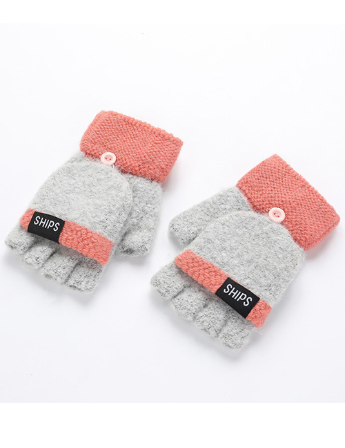 Fashion Gray Orange Pink Flip Half Finger Knit Letter Gloves