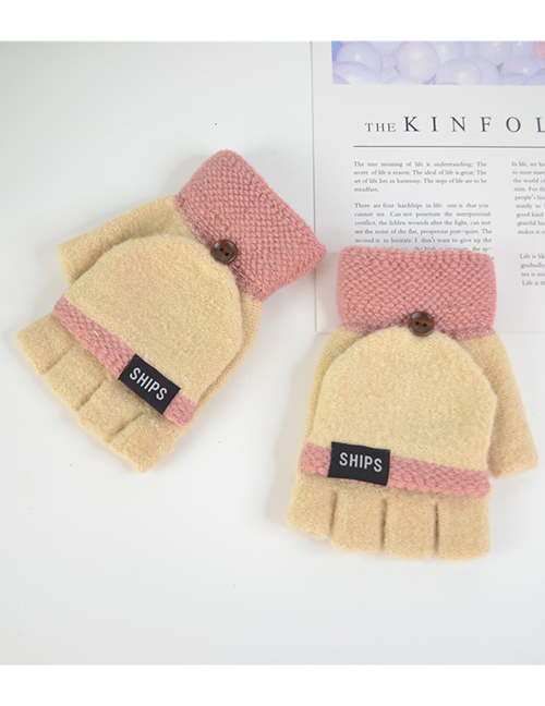 Fashion Rice Pink Flip Half Finger Knit Letter Gloves