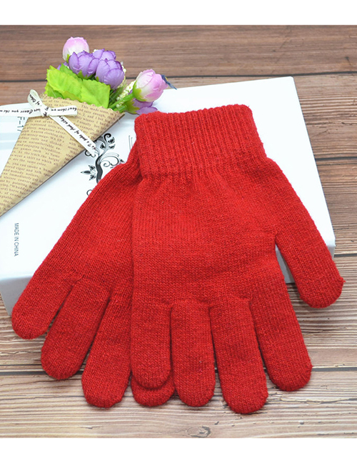 Fashion Red Wool Five-finger Gloves