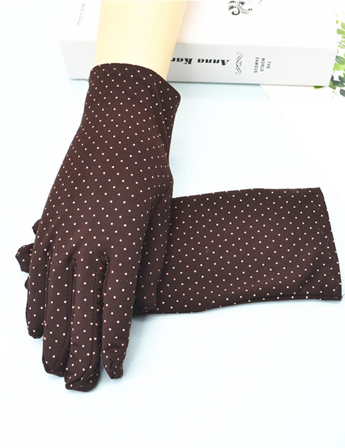 Fashion Brown Short Spandex Stretch Dot Brushed Gloves