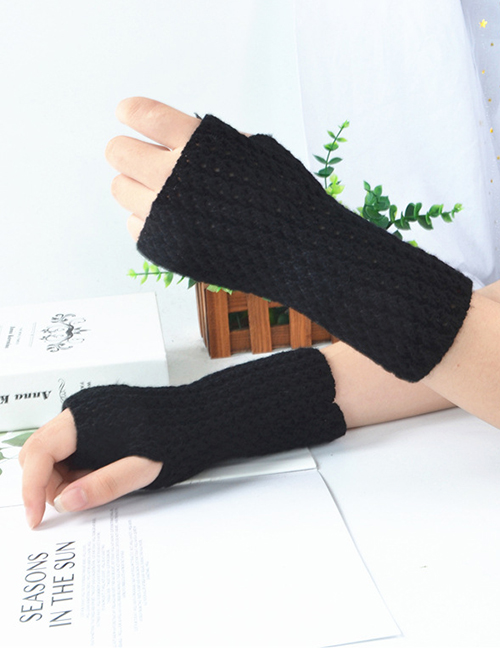 Fashion Black Knitted Mesh Fingerless Short Gloves