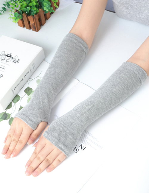 Fashion Light Gray Knitting Half Finger Polyester Cotton Thin Arm Sleeve