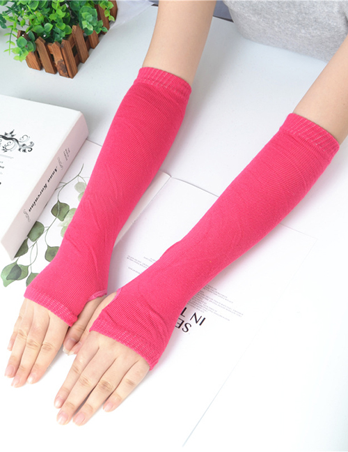 Fashion Rose Red Knitting Half Finger Polyester Cotton Thin Arm Sleeve