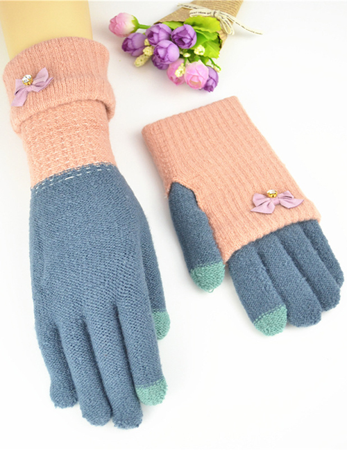 Fashion Powder Blue Touch Screen Knit Gloves