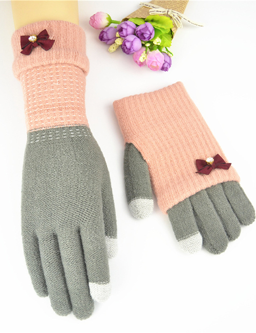 Fashion Powder Dark Gray Touch Screen Knit Gloves