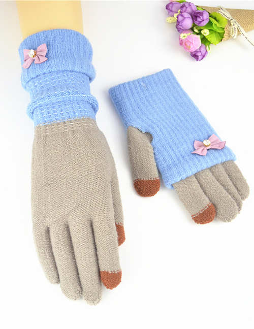Fashion Sky Blue Ash Touch Screen Knit Gloves