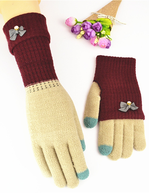 Fashion Jujube Khaki Touch Screen Knit Gloves
