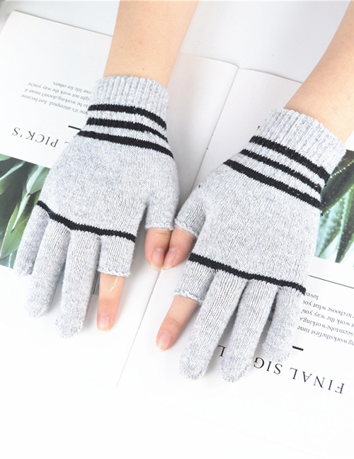 Fashion Gray Wool Dew Two-finger Gloves