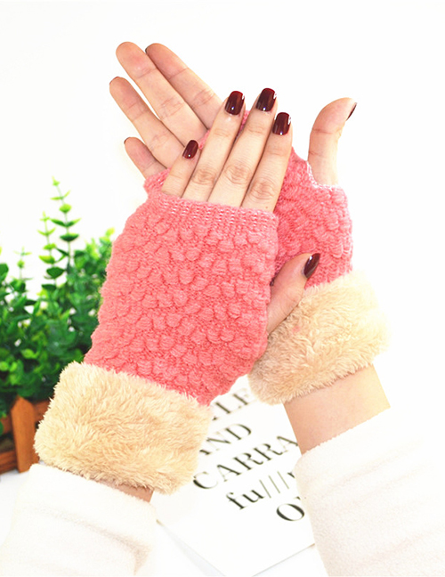 Fashion Pink Plus Mouth And Velvet Half Finger Gloves