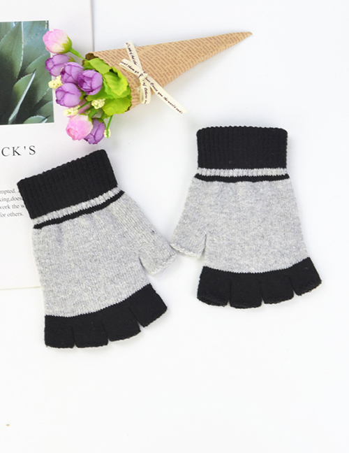 Fashion Black Wool-blend Colorblock Half Finger Gloves