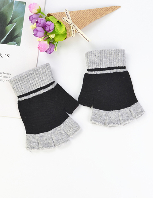 Fashion Gray Wool-blend Colorblock Half Finger Gloves