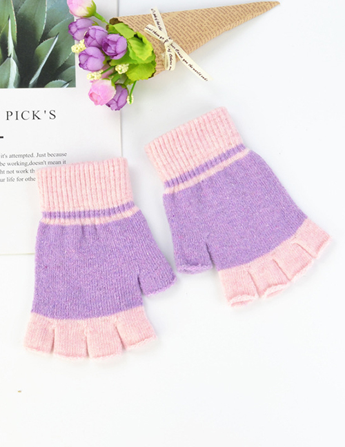 Fashion Pink Wool-blend Colorblock Half Finger Gloves