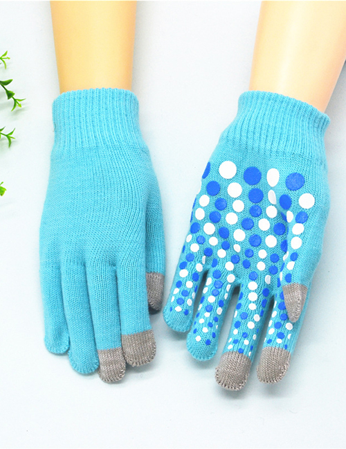 Fashion Blue Touch Screen Single Layer Knitted Non-slip Rubber Gloves
