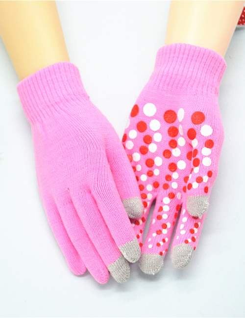 Fashion Pink Touch Screen Single Layer Knitted Non-slip Rubber Gloves